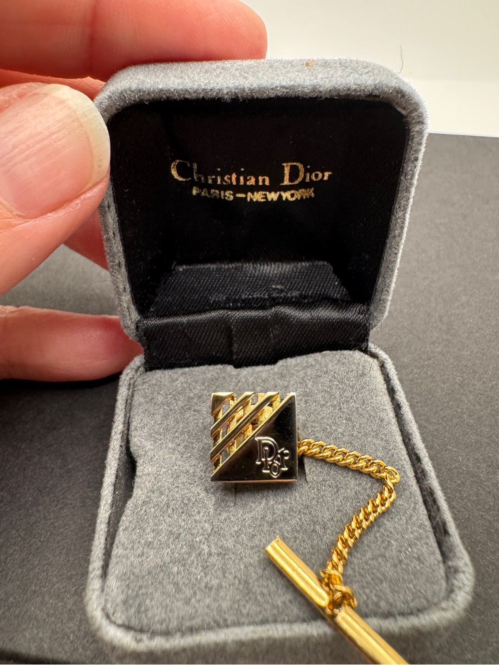 Dior Men’s Gold-Toned Square Tie Tack with Chain